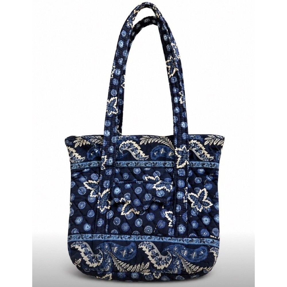 Vera Bradley Retired Blue Paisley Quilted Tote Bag Cotton Shoulder Purse Handbag